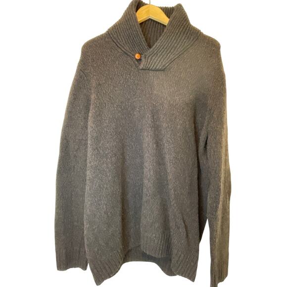 Eddie Bauer Men's Lambswool Sweater - Tall XL Brown Shawl Collar - Picture 2 of 5